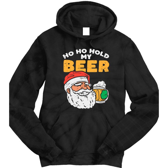 Ho Ho Hold My Beer Santa Funny Christmas Beer Lover Tie Dye Hoodie