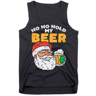 Ho Ho Hold My Beer Santa Funny Christmas Beer Lover Tank Top