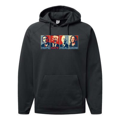 Hope Hate Heal Grow Vote Kamala 2024 Performance Fleece Hoodie