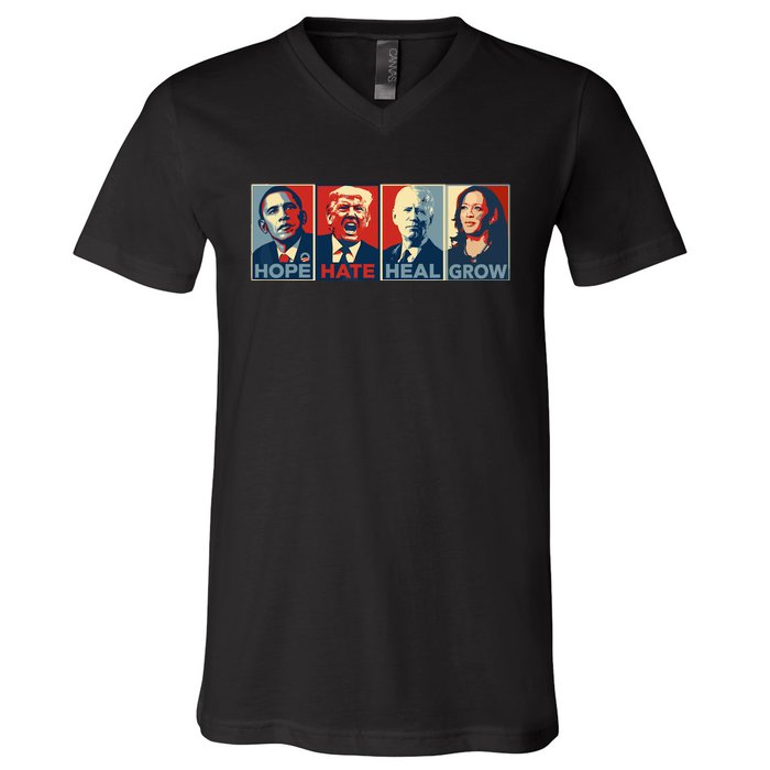 Hope Hate Heal Grow Vote Kamala 2024 V-Neck T-Shirt