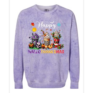 Happy Hallothanksmas Halloween Coffee Latte Thanksgiving Colorblast Crewneck Sweatshirt