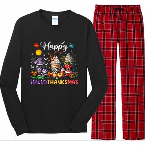 Happy Hallothanksmas Halloween Coffee Latte Thanksgiving Long Sleeve Pajama Set