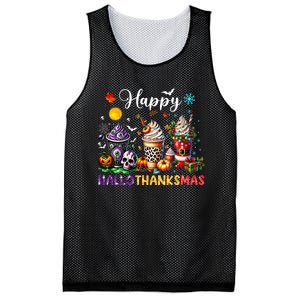 Happy Hallothanksmas Halloween Coffee Latte Thanksgiving Mesh Reversible Basketball Jersey Tank