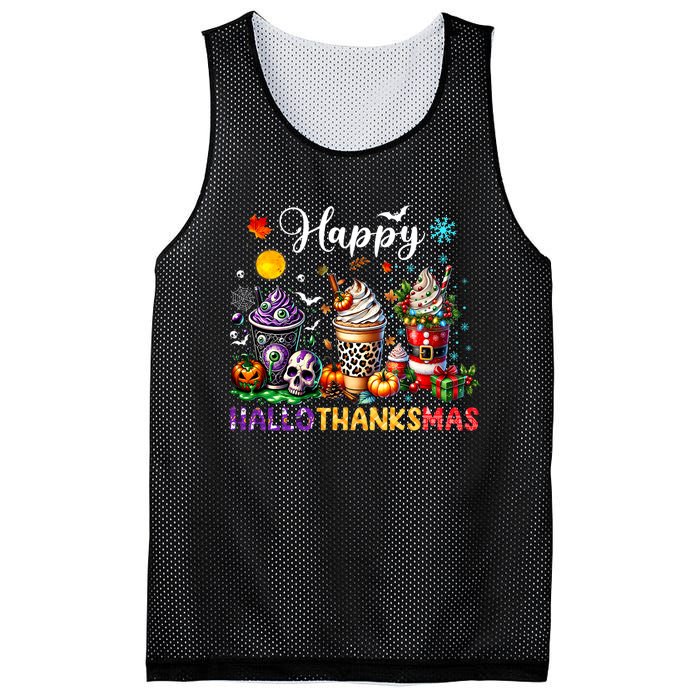 Happy Hallothanksmas Halloween Coffee Latte Thanksgiving Mesh Reversible Basketball Jersey Tank