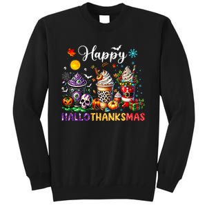 Happy Hallothanksmas Halloween Coffee Latte Thanksgiving Tall Sweatshirt