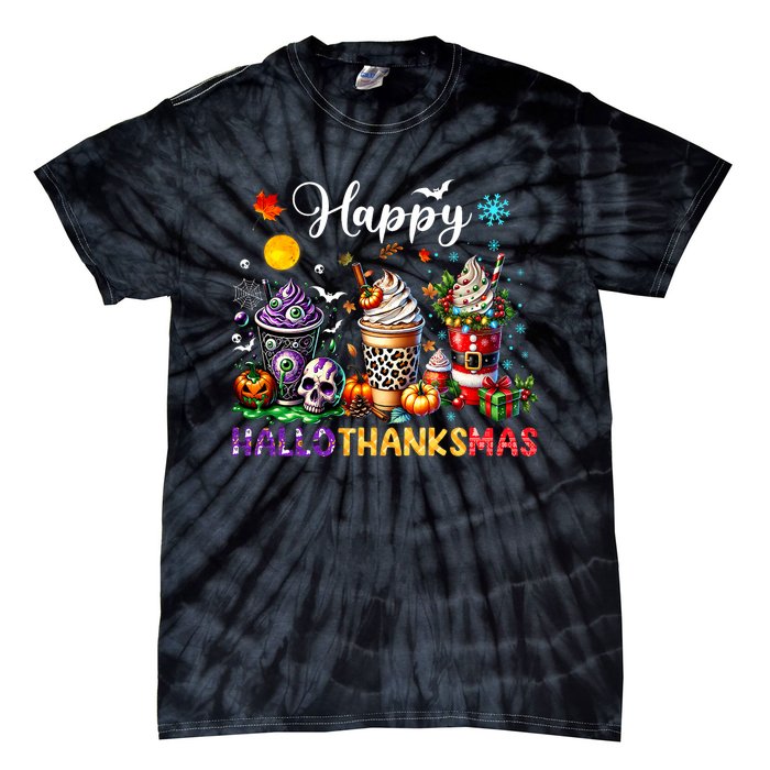 Happy Hallothanksmas Halloween Coffee Latte Thanksgiving Tie-Dye T-Shirt