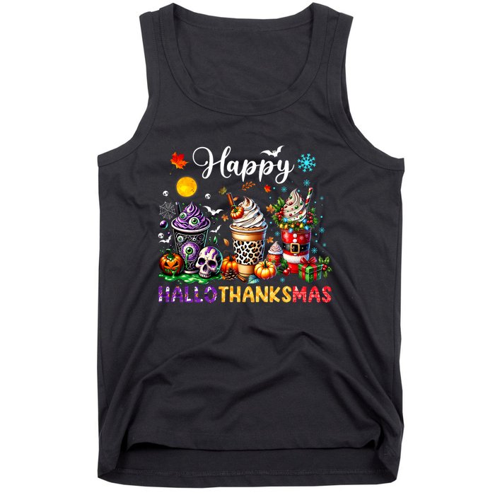 Happy Hallothanksmas Halloween Coffee Latte Thanksgiving Tank Top