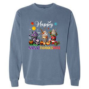 Happy Hallothanksmas Halloween Coffee Latte Thanksgiving Garment-Dyed Sweatshirt