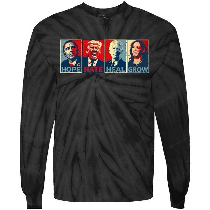 Hope Hate Heal Grow Vote Kamala 2024 Tie-Dye Long Sleeve Shirt