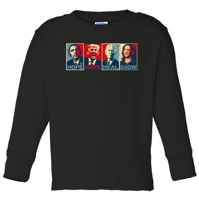 Hope Hate Heal Grow Vote Kamala 2024 Toddler Long Sleeve Shirt