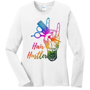 Hair Hustler Hair Stylist Hairdresser Barber Retro Ladies Long Sleeve Shirt