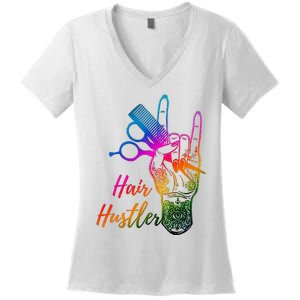 Hair Hustler Hair Stylist Hairdresser Barber Retro Women's V-Neck T-Shirt