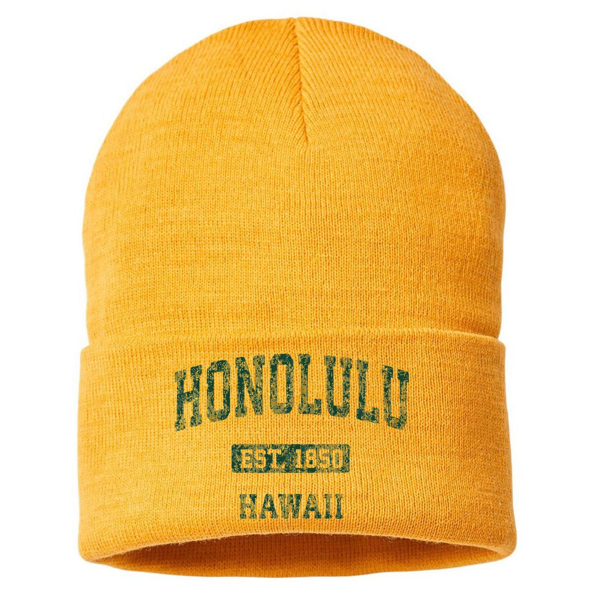 Honolulu Hawaii Hi Vintage Athletic Sports Design Sustainable Knit Beanie