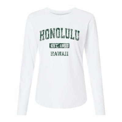 Honolulu Hawaii Hi Vintage Athletic Sports Design Womens Cotton Relaxed Long Sleeve T-Shirt