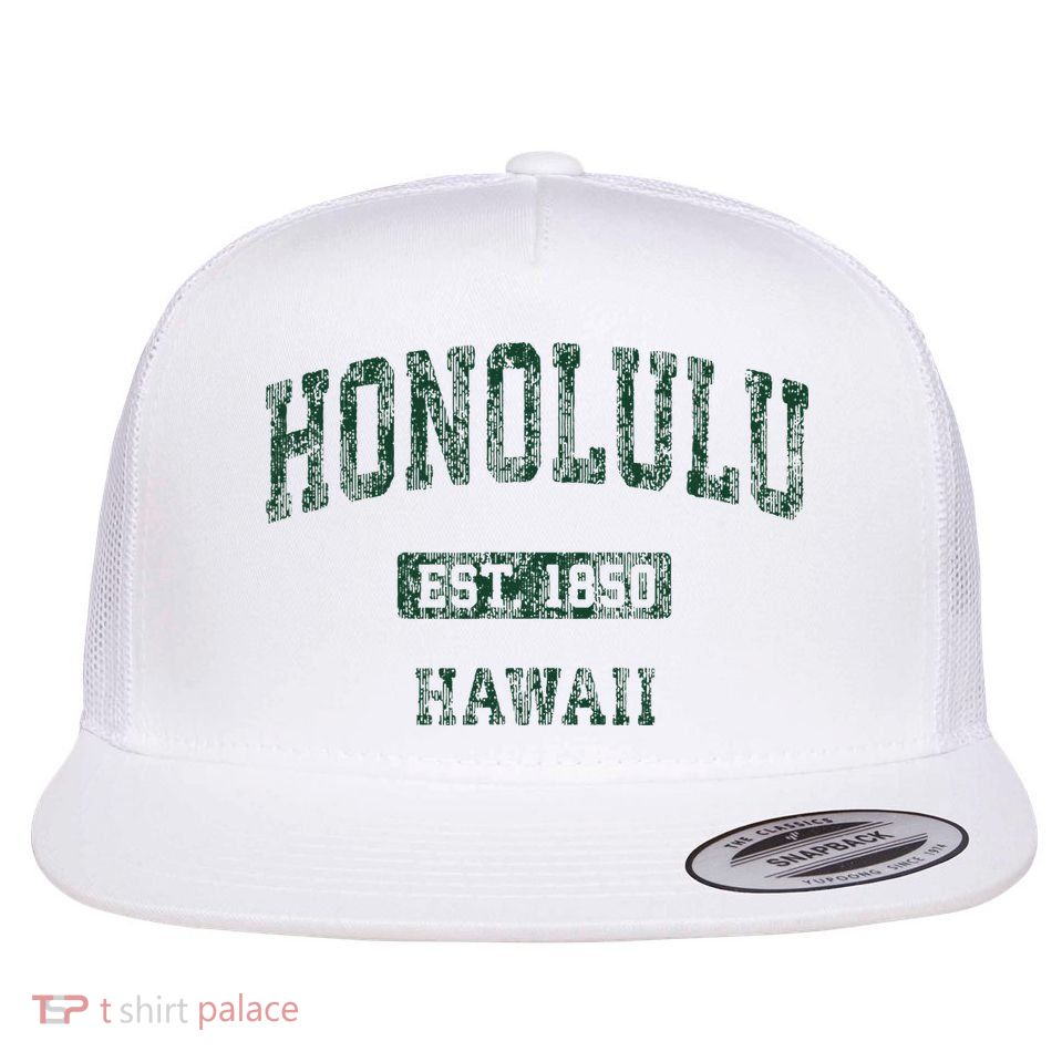 Honolulu Hawaii Hi Vintage Athletic Sports Design Flatbill Hat