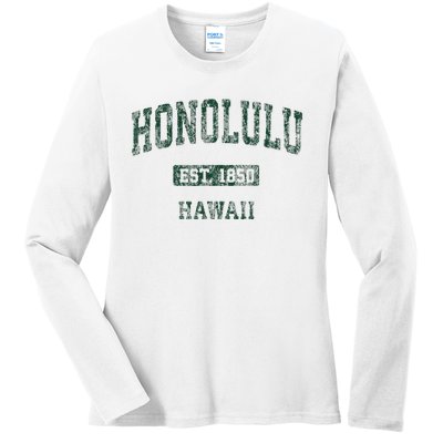 Honolulu Hawaii Hi Vintage Athletic Sports Design Ladies Long Sleeve Shirt