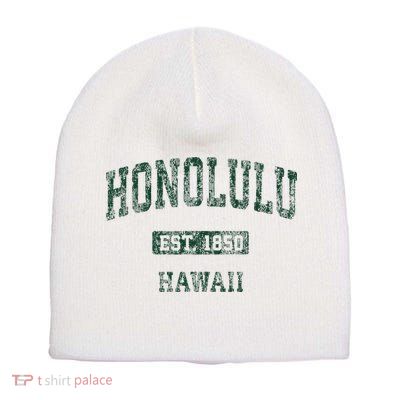 Honolulu Hawaii Hi Vintage Athletic Sports Design Short Acrylic Beanie