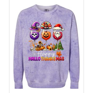 Happy Hallothanksmas Halloween Thanksgiving Christmas Funny Colorblast Crewneck Sweatshirt