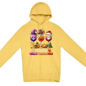 Happy Hallothanksmas Halloween Thanksgiving Christmas Funny Premium Pullover Hoodie