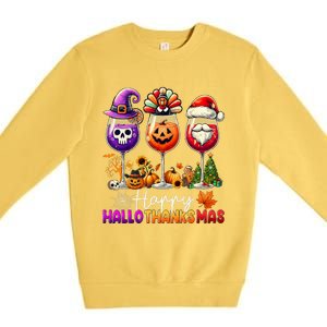 Happy Hallothanksmas Halloween Thanksgiving Christmas Funny Premium Crewneck Sweatshirt