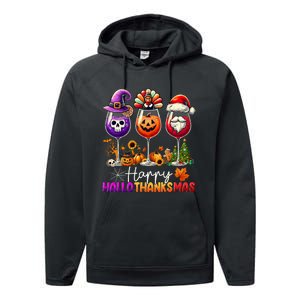 Happy Hallothanksmas Halloween Thanksgiving Christmas Funny Performance Fleece Hoodie