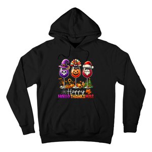 Happy Hallothanksmas Halloween Thanksgiving Christmas Funny Hoodie