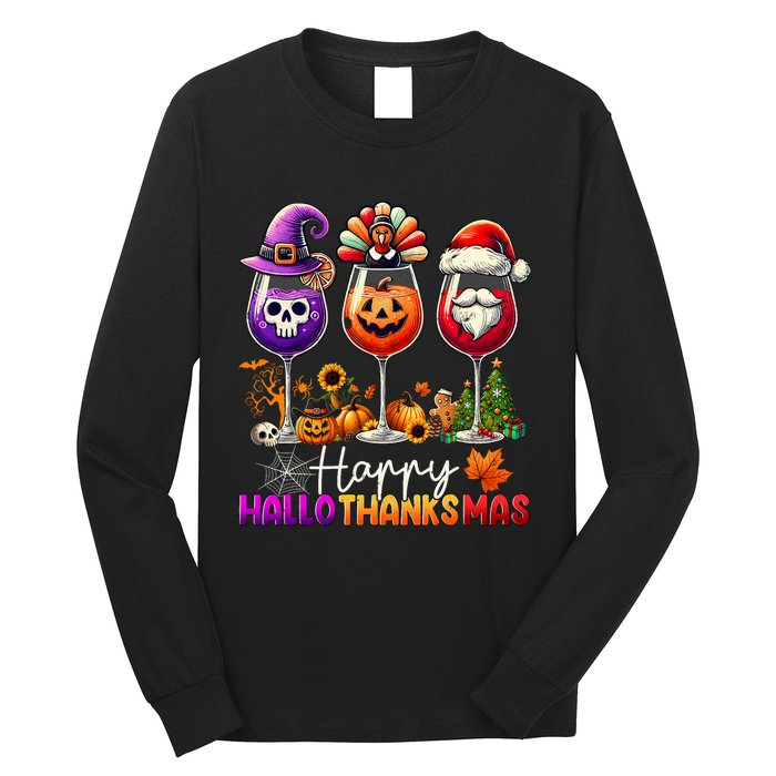 Happy Hallothanksmas Halloween Thanksgiving Christmas Funny Long Sleeve Shirt