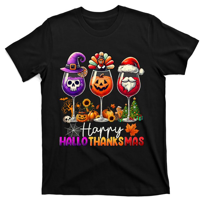 Happy Hallothanksmas Halloween Thanksgiving Christmas Funny T-Shirt