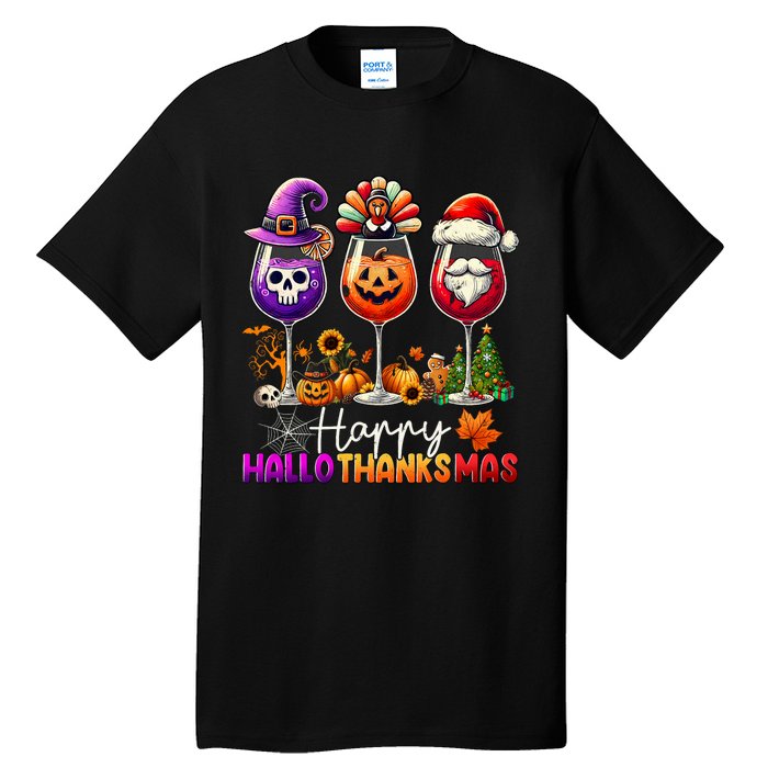 Happy Hallothanksmas Halloween Thanksgiving Christmas Funny Tall T-Shirt