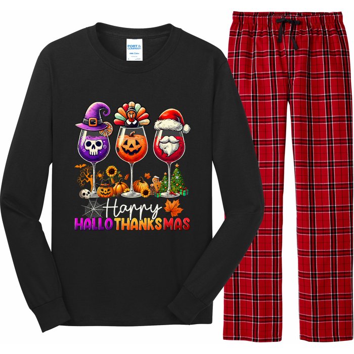 Happy Hallothanksmas Halloween Thanksgiving Christmas Funny Long Sleeve Pajama Set