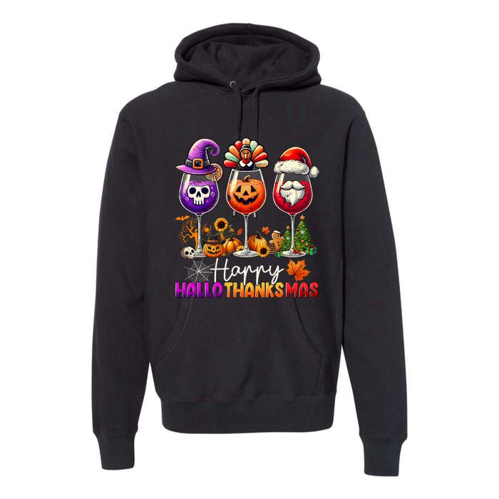 Happy Hallothanksmas Halloween Thanksgiving Christmas Funny Premium Hoodie