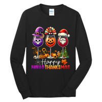 Happy Hallothanksmas Halloween Thanksgiving Christmas Funny Tall Long Sleeve T-Shirt