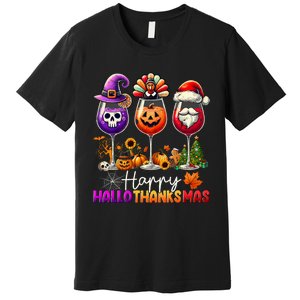 Happy Hallothanksmas Halloween Thanksgiving Christmas Funny Premium T-Shirt