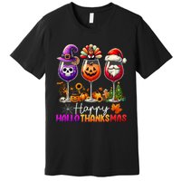 Happy Hallothanksmas Halloween Thanksgiving Christmas Funny Premium T-Shirt