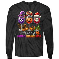 Happy Hallothanksmas Halloween Thanksgiving Christmas Funny Tie-Dye Long Sleeve Shirt