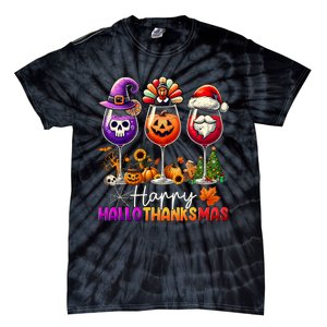 Happy Hallothanksmas Halloween Thanksgiving Christmas Funny Tie-Dye T-Shirt