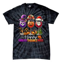 Happy Hallothanksmas Halloween Thanksgiving Christmas Funny Tie-Dye T-Shirt