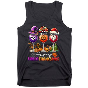 Happy Hallothanksmas Halloween Thanksgiving Christmas Funny Tank Top