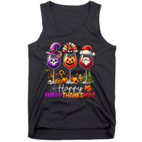 Happy Hallothanksmas Halloween Thanksgiving Christmas Funny Tank Top