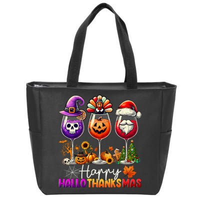 Happy Hallothanksmas Halloween Thanksgiving Christmas Funny Zip Tote Bag