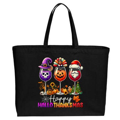 Happy Hallothanksmas Halloween Thanksgiving Christmas Funny Cotton Canvas Jumbo Tote