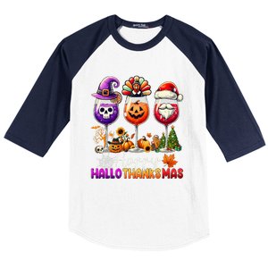 Happy Hallothanksmas Halloween Thanksgiving Christmas Funny Baseball Sleeve Shirt