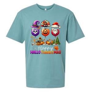 Happy Hallothanksmas Halloween Thanksgiving Christmas Funny Sueded Cloud Jersey T-Shirt