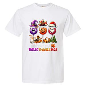 Happy Hallothanksmas Halloween Thanksgiving Christmas Funny Garment-Dyed Heavyweight T-Shirt