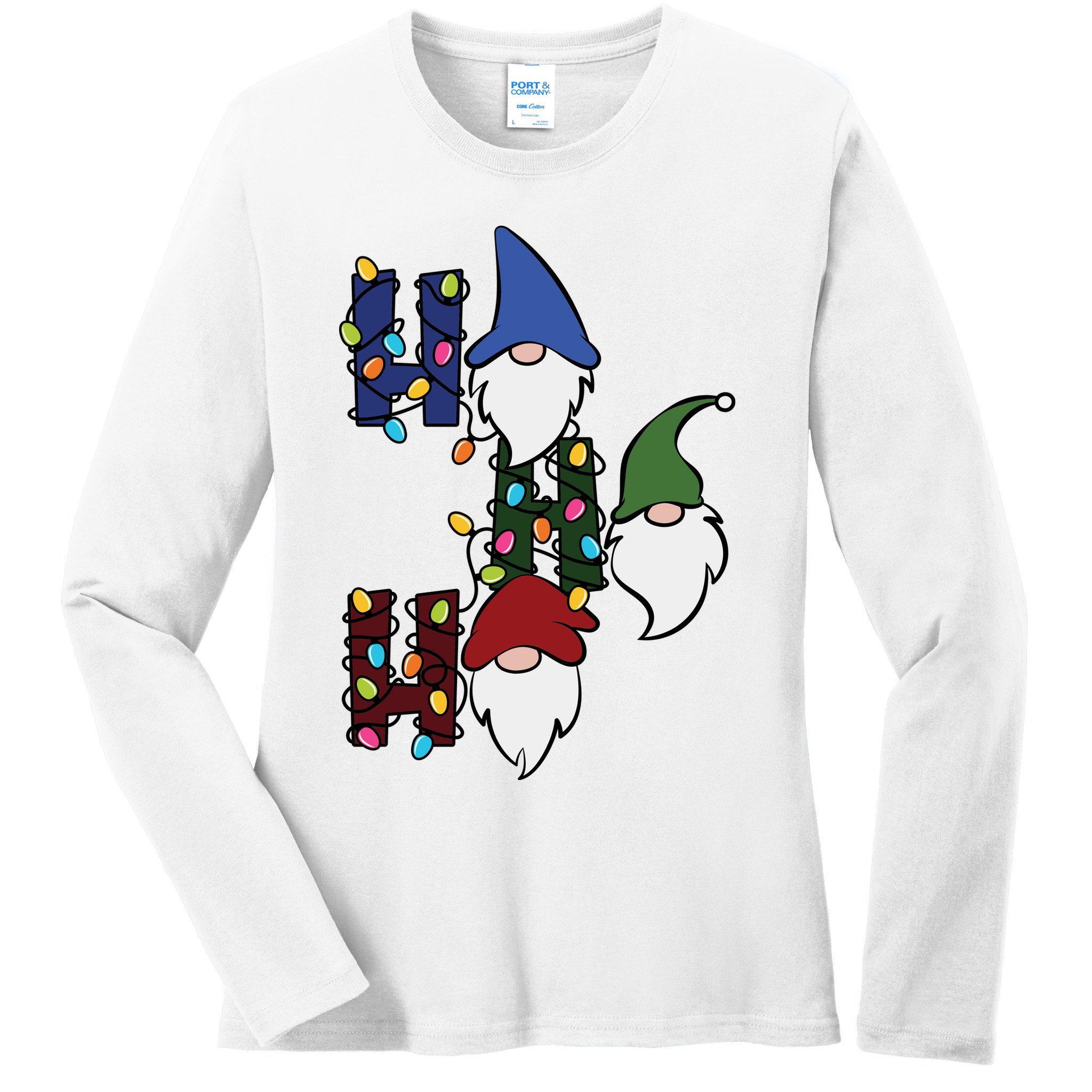 Ho Ho Ho Gnome Jolly Christmas Ladies Long Sleeve Shirt