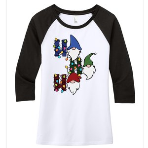 Ho Ho Ho Gnome Jolly Christmas Women's Tri-Blend 3/4-Sleeve Raglan Shirt