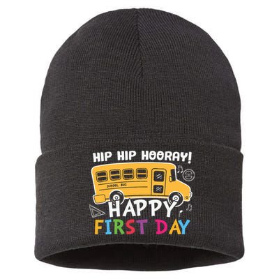 Hip Hip Hooray Happy First Day Back To School First Day Of School Sustainable Knit Beanie