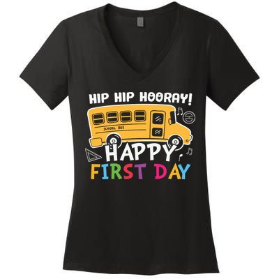 Hip Hip Hooray Happy First Day Back To School First Day Of School Women's V-Neck T-Shirt