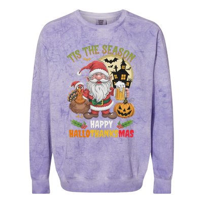 Happy Hallothanksmas Halloween Thanksgiving Merry Christmas Colorblast Crewneck Sweatshirt