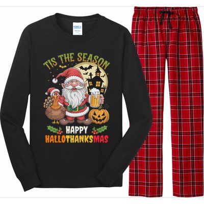 Happy Hallothanksmas Halloween Thanksgiving Merry Christmas Long Sleeve Pajama Set